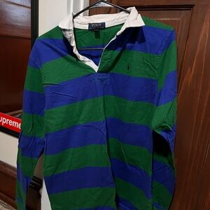Polo by Ralph Lauren Men's Striped Rugby Shirt in Green and Blue